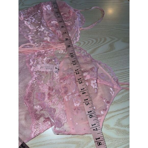 Victoria's Secret Sheer Pink Lace Cherry Blossom Open Top Mini Slip Dress Size M - Picture 8 of 10